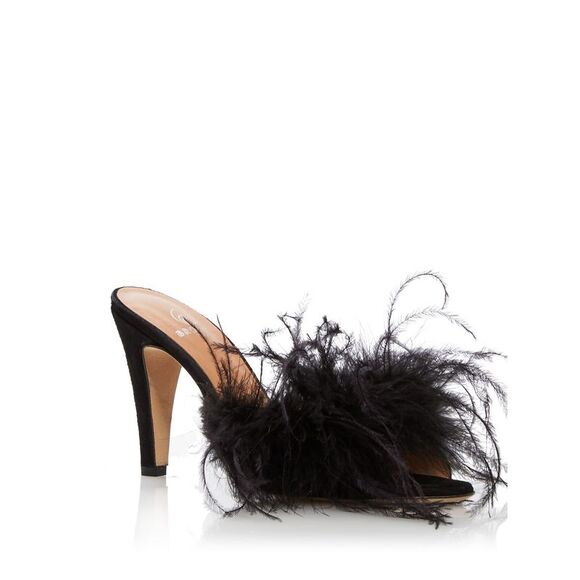 BROTHER VELLIES Shoes - BROTHER VELLIES Womens Black Feather Palms Almond Stiletto Heeled Sandal 7